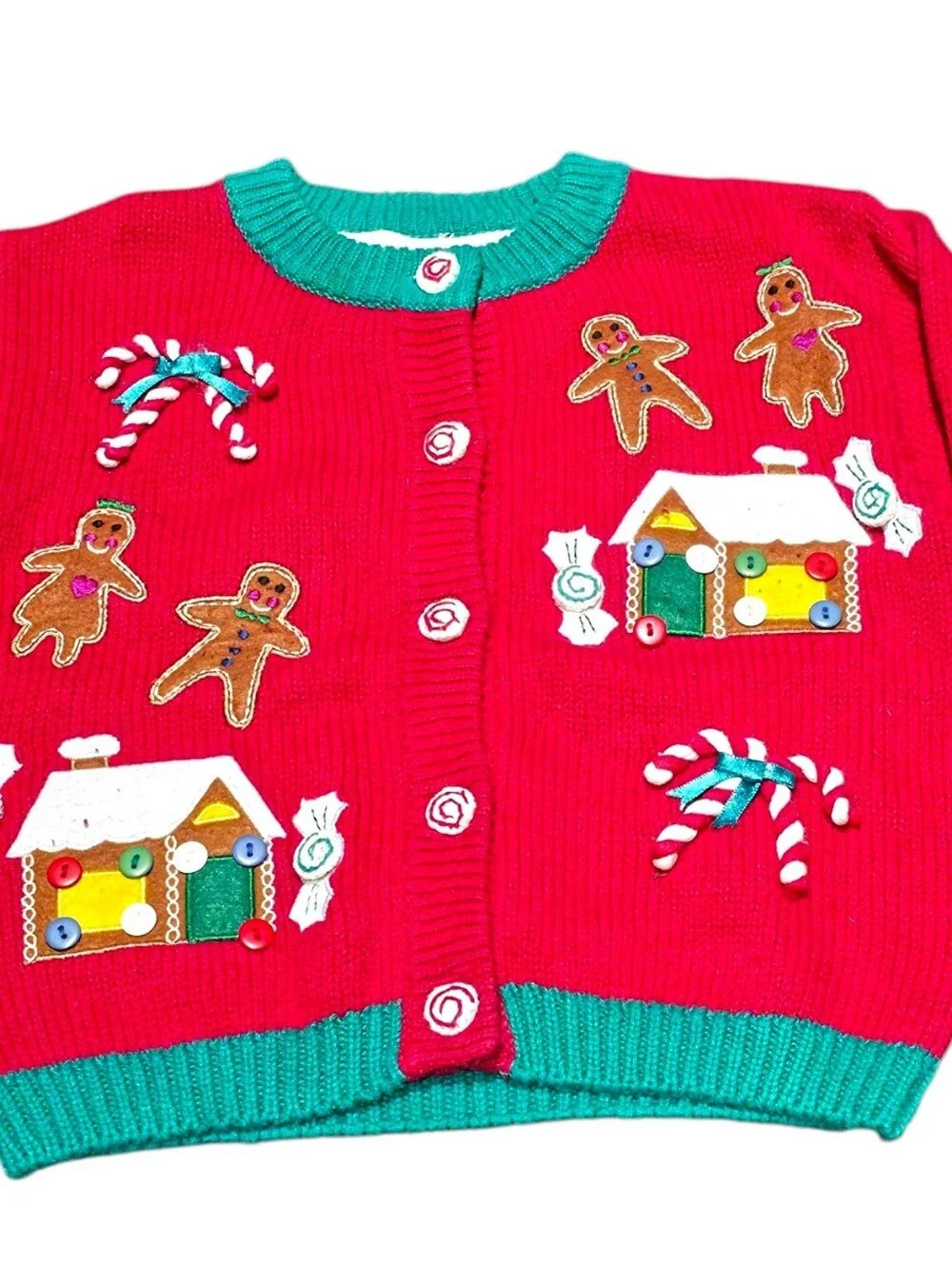 Vintage Organically Grown Kids Ugly Christmas Sweater Cardigan 3T Gingerbread Ho